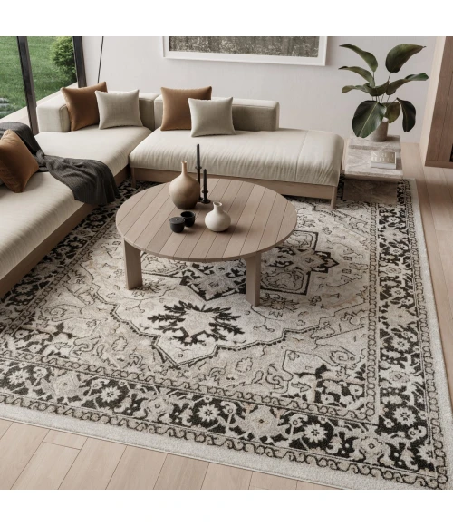 Nourison Dekor Ivory Charcoal DEK08 7 ft. 10 in. x 9 ft. 10 in. Rect. Rug