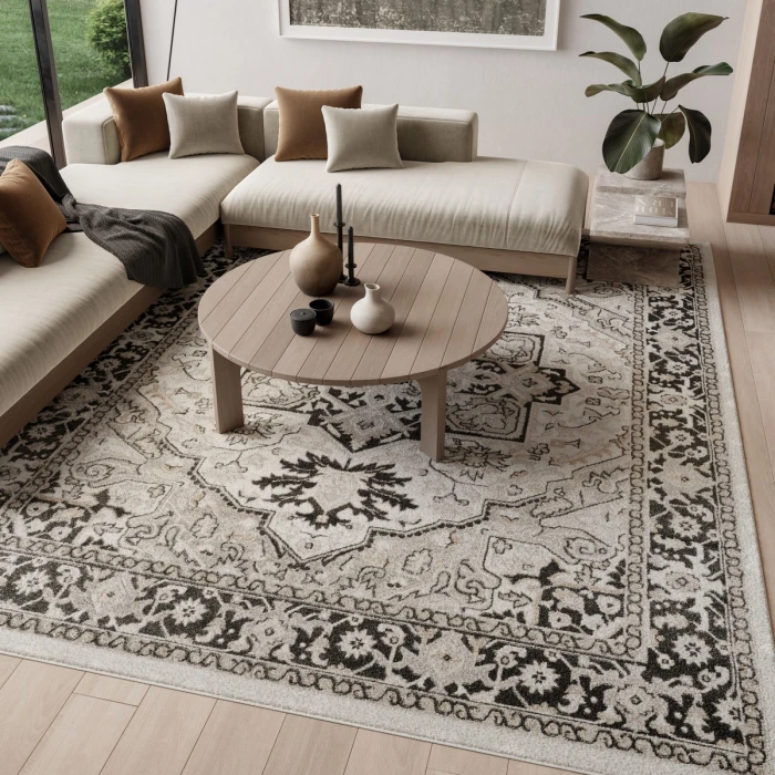 Nourison Dekor Ivory Charcoal DEK08 7 ft. 10 in. x 9 ft. 10 in. Rect. Rug
