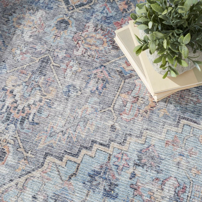Nicole Curtis Machine Washable Series 1 Area Rug SR104 Blue 5' x 7'