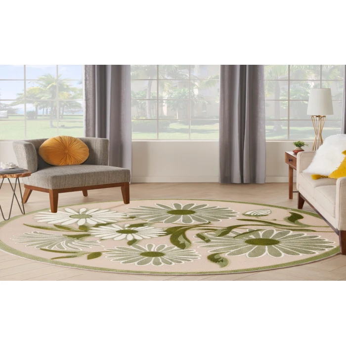 Nourison Aloha Ivory Green ALH33 5 ft. 3 in. Round Rug