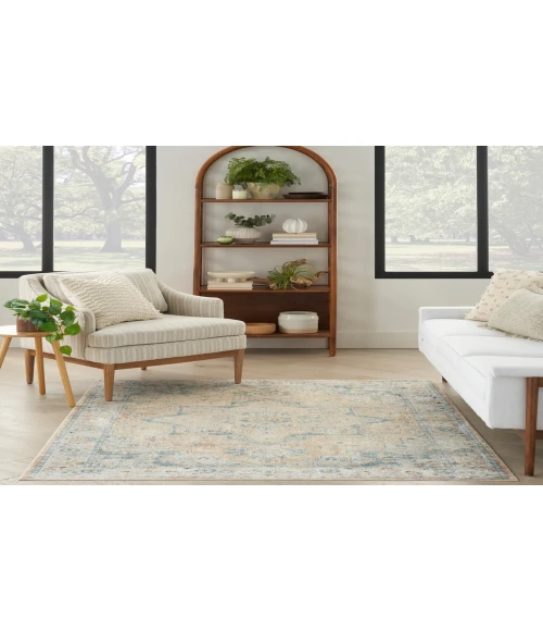 Nourison Astra Machine Washable Beige Blue ASW12 5 ft. 3 in. X 7 ft. Rectangle Rug