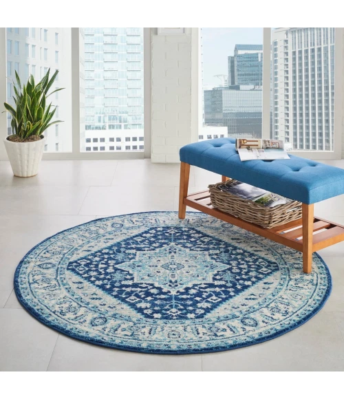 Nourison Tranquil Round Area Rug TRA06-Ivory/Navy