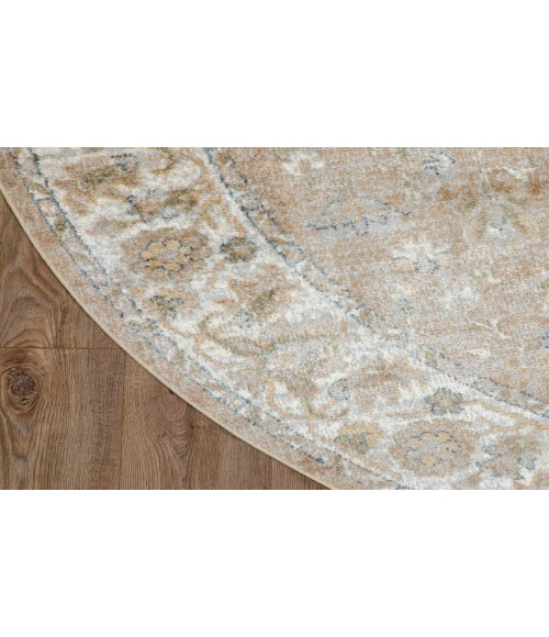 Nourison Astra Machine Washable Beige ASW12 5 ft. 3 in. Round Rug