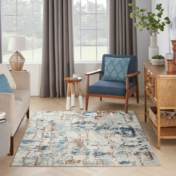 Nourison Quarry Beige Blue Rust QUA01 4 ft. X 6 ft. Rect. Rug