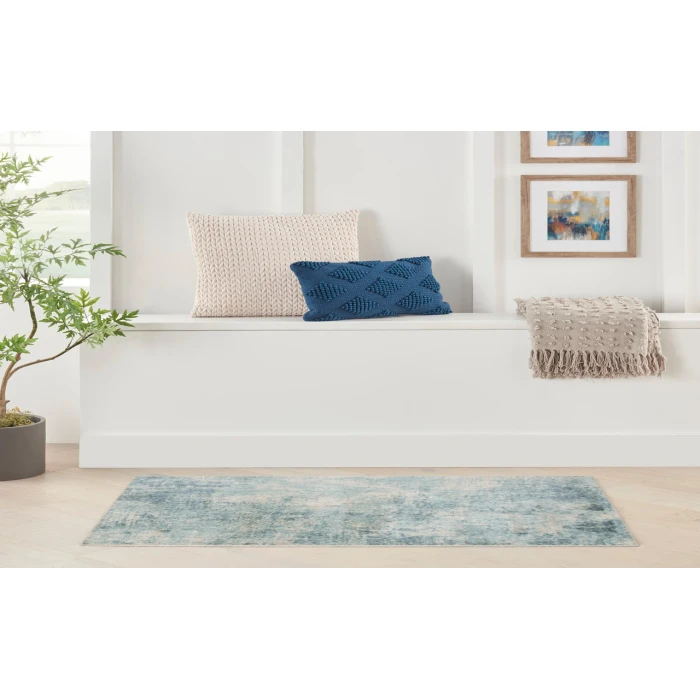 Nourison Astra Machine Washable Blue Ivory ASW07 2 ft. 2 in. X 4 ft. Rectangle Rug