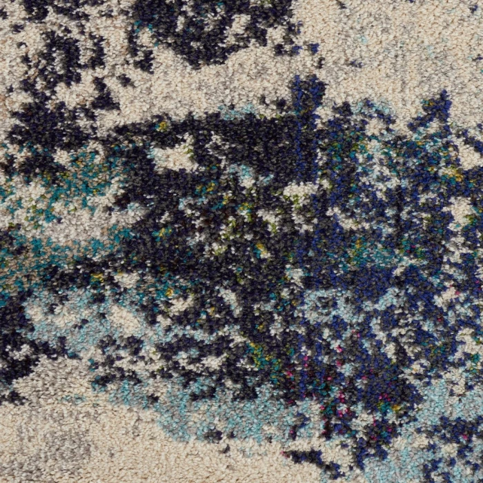 Nourison Celestial Round Area Rug CES02-Ivory/Teal Blue