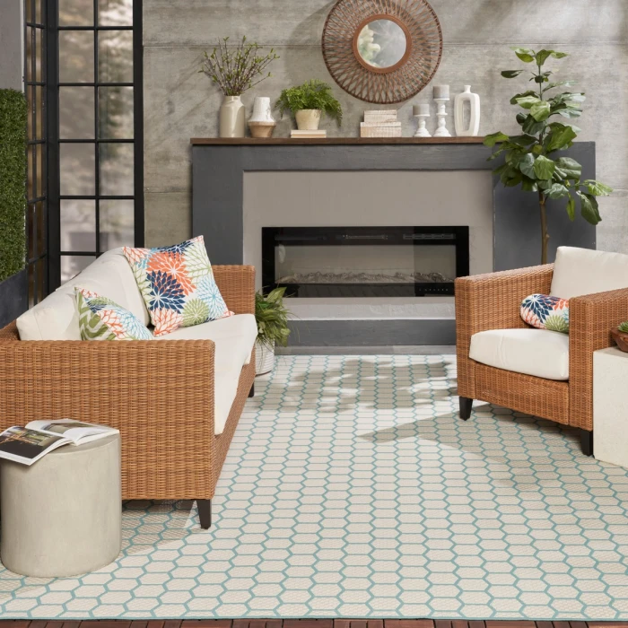 Nourison Twist Reversible Aqua TWS01 8 ft. X 10 ft. Rect. Rug
