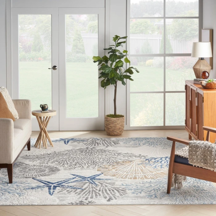 Nourison Seaside Ivory Grey Blue SDS04 9 ft. X 12 ft. Rect. Rug