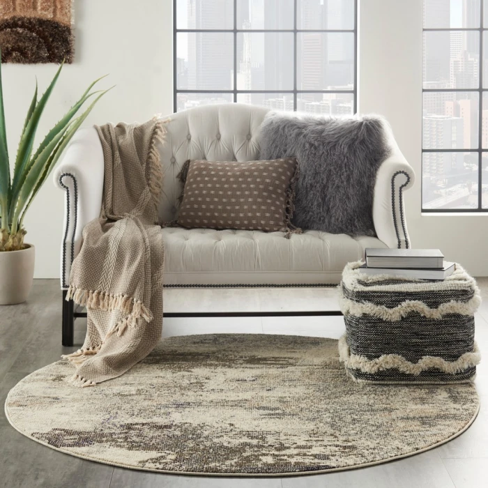 Nourison Celestial Round Area Rug CES02-Ivory/Grey