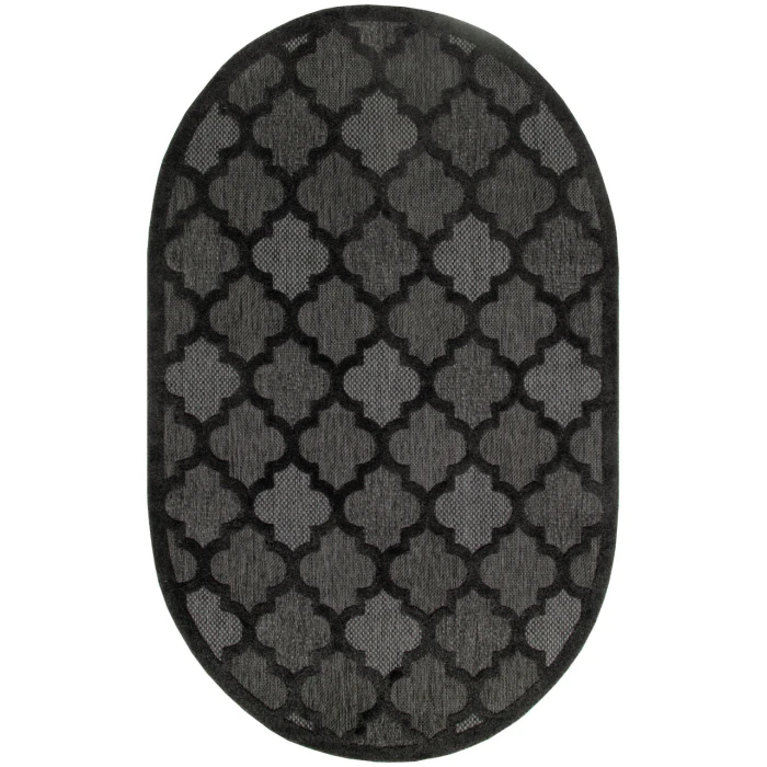 Nourison Easy Care Charcoal Black NES01 6 ft. X 9 ft. Oval Rug