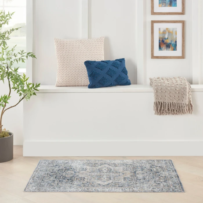 Nourison Astra Machine Washable Area Rug ASW12 Grey/Blue