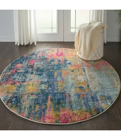 Nourison Home Celestial CES09 Blue Yellow 5 ft. 3 in. Round Area Rug