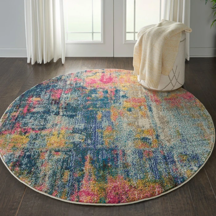 Nourison Celestial Round Area Rug CES09-Blue/Yellow