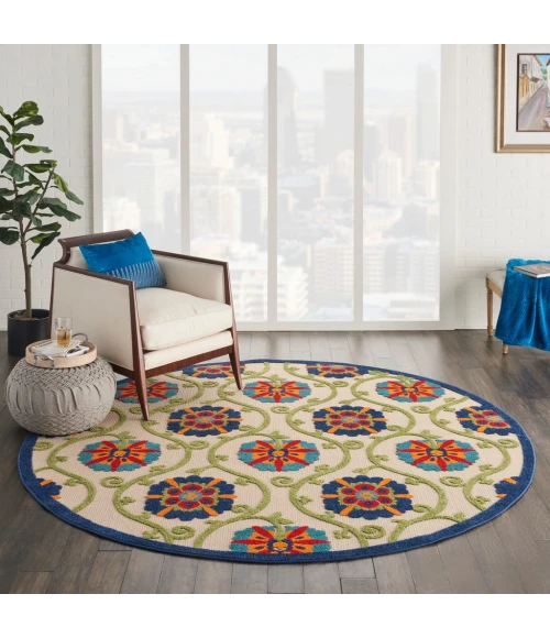 Nourison Aloha Round Area Rug ALH19-Blue/Multicolor