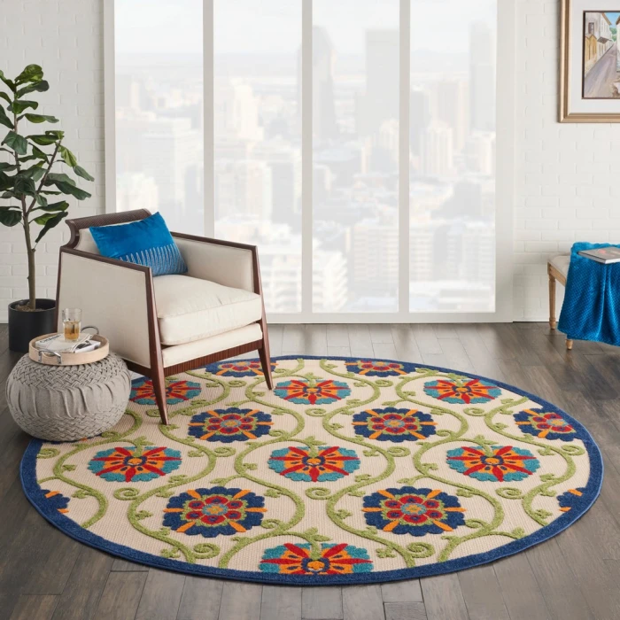 Nourison Aloha Round Area Rug ALH19-Blue/Multicolor