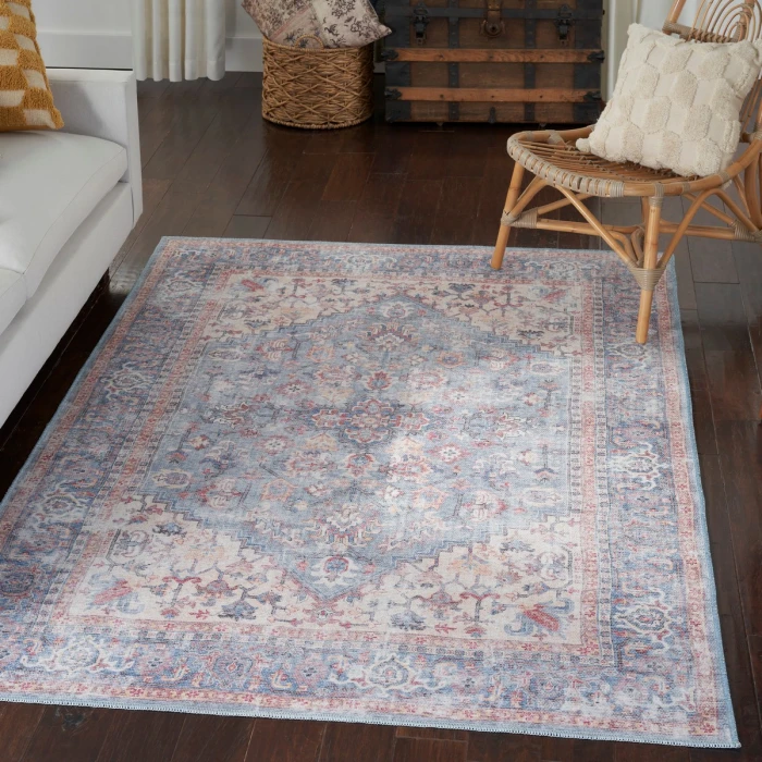 Nicole Curtis Machine Washable Series 1 Area Rug SR104 Blue/Multi 5' x 7'