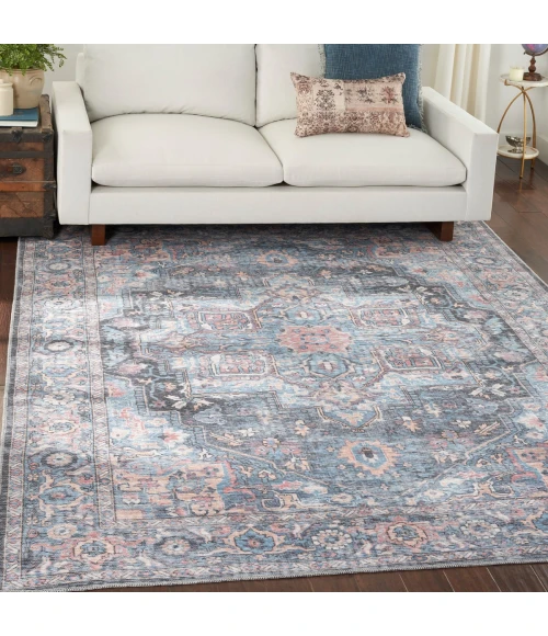 Nicole Curtis Machine Washable Series 1 Area Rug SR101 Blue 8' x 10'