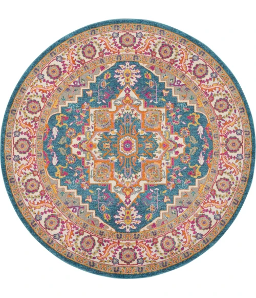 Nourison Passion Area Rug PSN20 Teal Multicolor 8' x ROUND