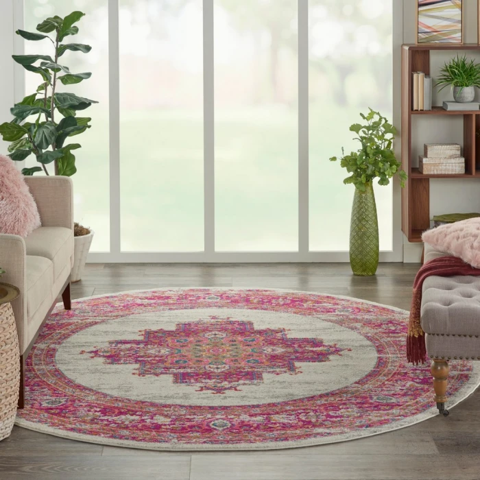 Nourison Passion Round Area Rug PSN03-Ivory/Fuchsia