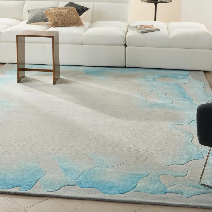 Nourison Prismatic Sea Mist Blue Area Rug PRS22 Sea Mist Blue 9'9" x 13'9"