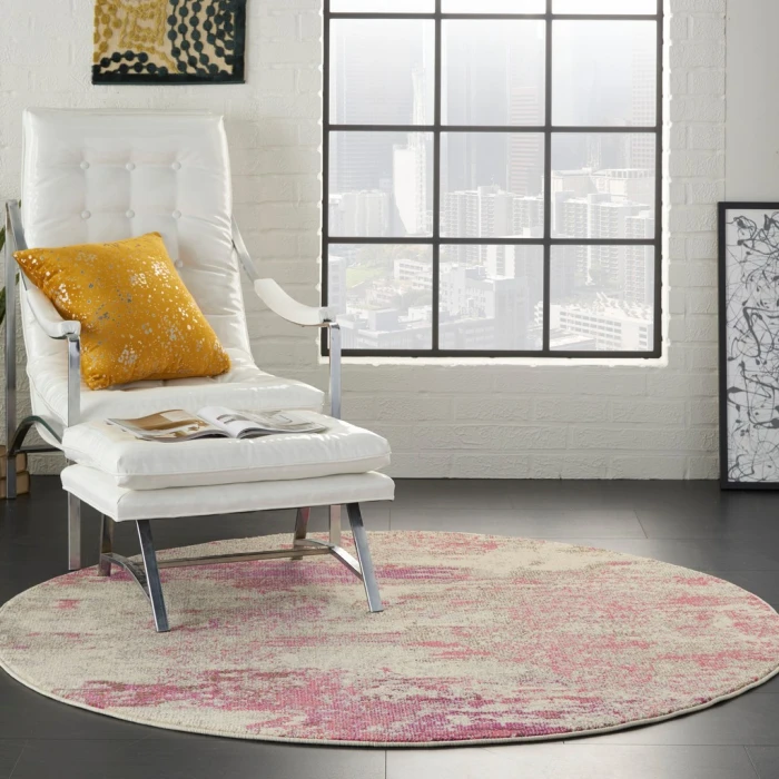 Nourison Celestial Round Area Rug CES02-Ivory/Pink
