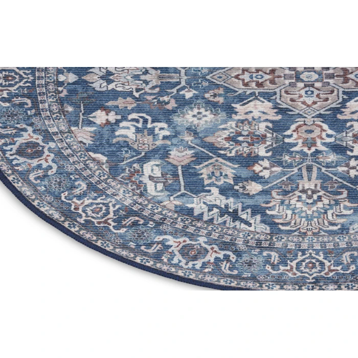 Nicole Curtis Machine Washable Series 1 Navy Ivory SR104 7 ft. 10 in. Round Rug