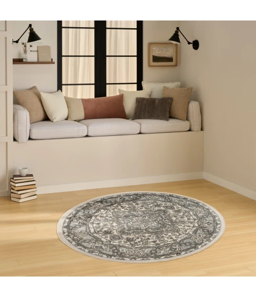 Nourison Quarry Ivory Blue QUA05 4 ft. X Round Rug