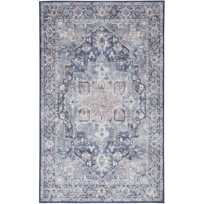 Nicole Curtis Machine Washable Series 1 Ivory Navy SR101 5 ft. 3 in. X 7 ft. 3 in. Rectangle Rug