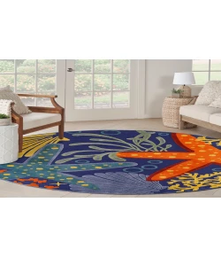 Nourison Home Aloha ALH24 Navy Multicolor 7 ft. 10 in. Round Area Rug