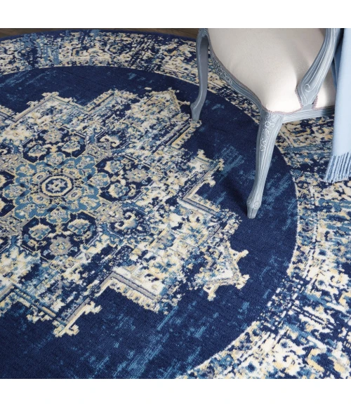 Nourison Grafix Round Area Rug GRF14-Navy Blue