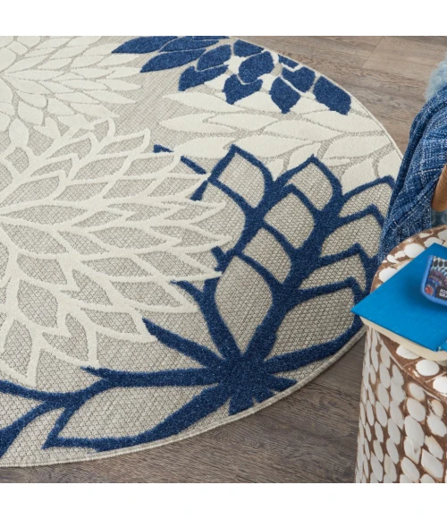 Nourison Aloha Round Area Rug ALH05-Ivory/Navy