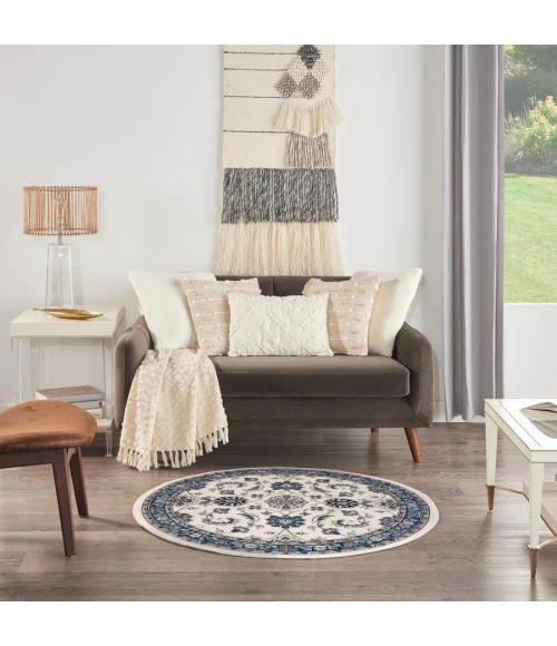 Nourison Home Nourison Essentials Ivory Blue NRE05 4 ft. Round Rug