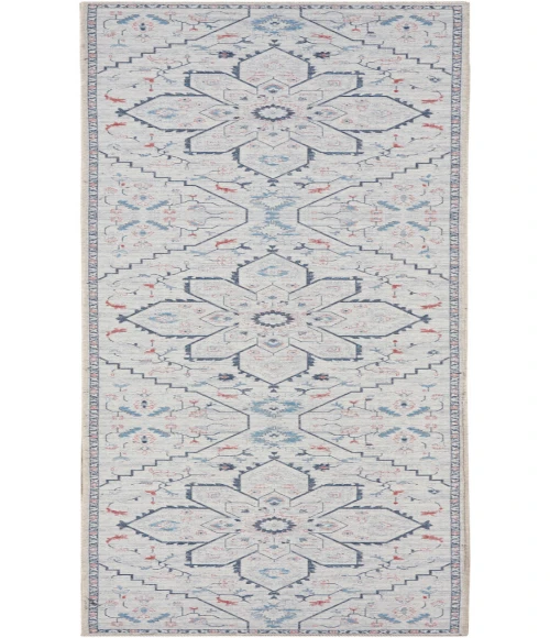 Nicole Curtis Machine Washable Series 1 Ivory Blue SR110 2 ft. 2 in. X 8 ft. Rectangle Rug