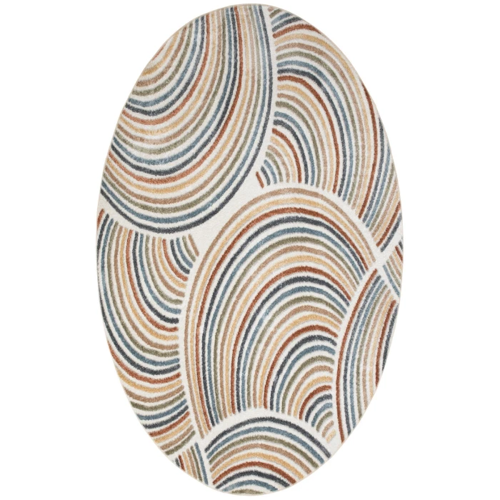 Nourison Astra Machine Washable Ivory Multicolor ASW08 5 ft. 3 in. Round Rug