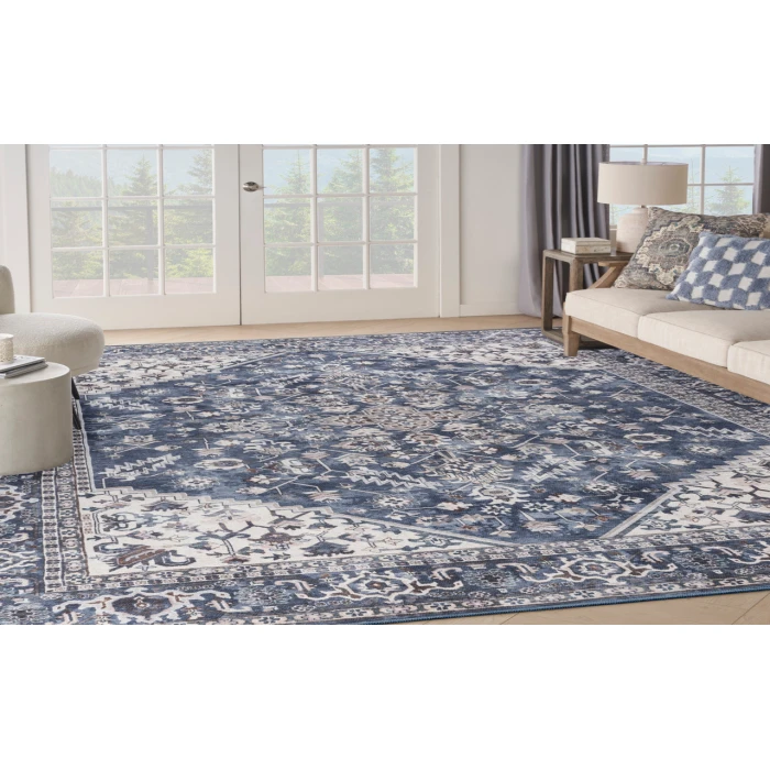 Nicole Curtis Machine Washable Series 1 Navy Ivory SR104 10 ft. X 14 ft. Rectangle Rug