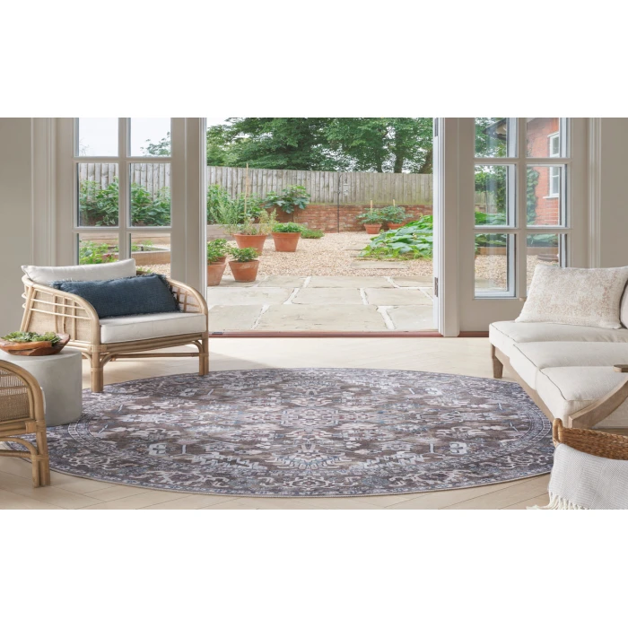 Nicole Curtis Machine Washable Series 1 Olive Ivory SR104 5 ft. 3 in. Round Rug