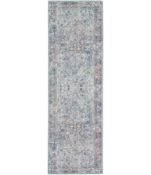 Nicole Curtis Machine Washable Series 1 Area Rug SR104 Blue 7' Runner