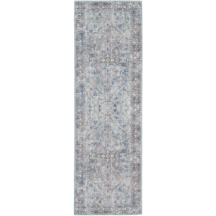 Nicole Curtis Machine Washable Series 1 Area Rug SR104 Blue 7' Runner