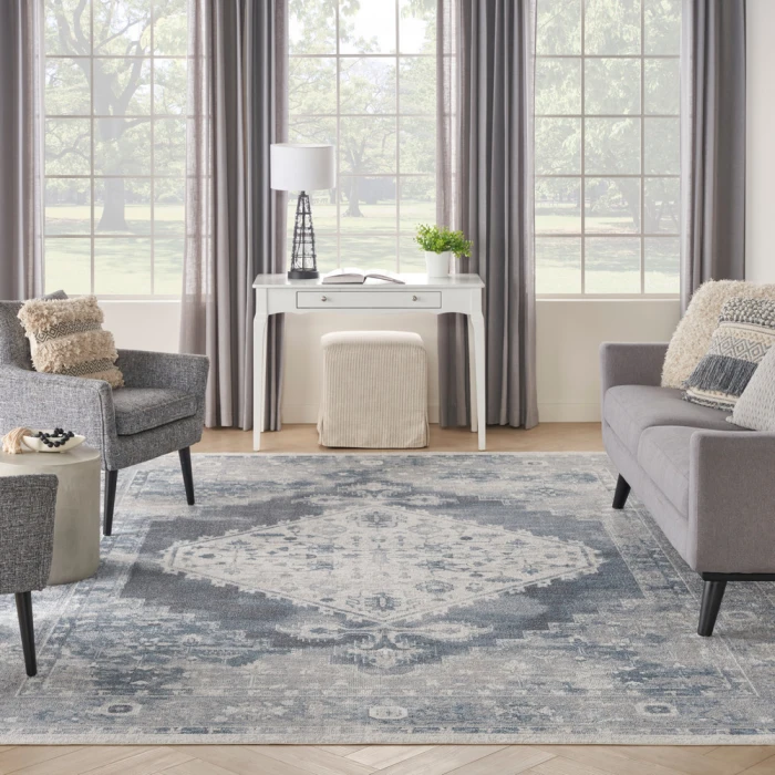 Nourison Astra Machine Washable Area Rug ASW11 Blue/Ivory