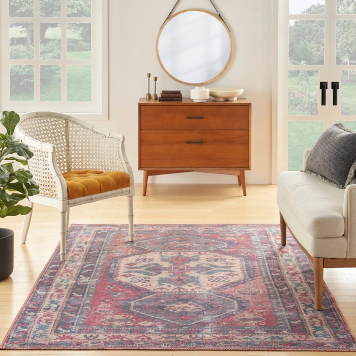 Nicole Curtis Machine Washable Series 1 Area Rug SR105 Red/Navy