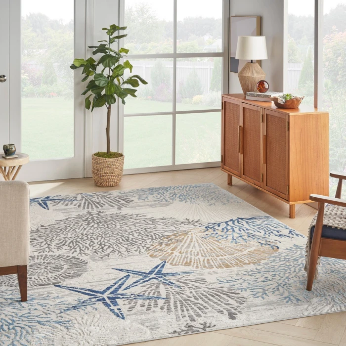 Nourison Seaside Ivory Grey Blue SDS04 9 ft. X 12 ft. Rect. Rug