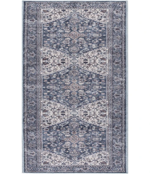 Nicole Curtis Machine Washable Series 1 Navy Ivory SR104 2 ft. 2 in. X 10 ft. Rectangle Rug