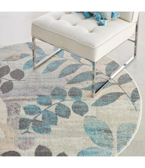 Nourison Tranquil Round Area Rug TRA01-Ivory/Light Blue