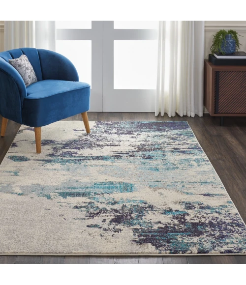 Nourison Celestial Area Rug CES02-Ivory/Teal Blue