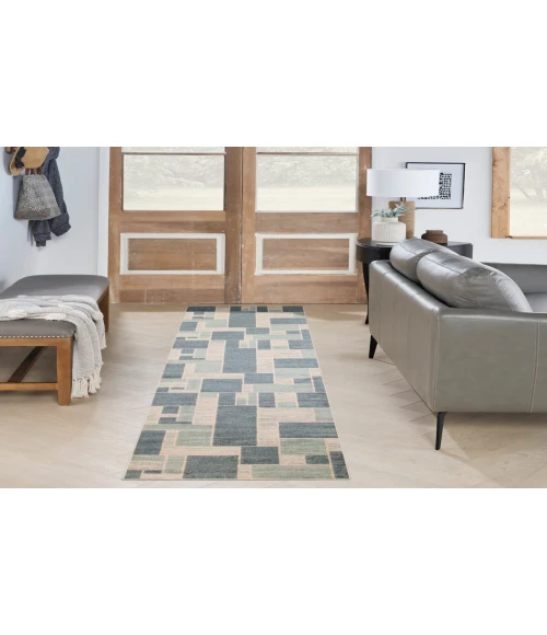 Nourison Astra Machine Washable Blue Ivory ASW09 2 ft. 2 in. X 10 ft. Rectangle Rug
