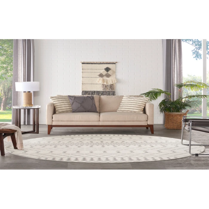 Nourison Astra Machine Washable Ivory ASW10 5 ft. 3 in. Round Rug
