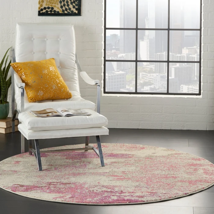 Nourison Celestial Round Area Rug CES02-Ivory/Pink