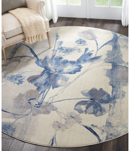 Nourison Somerset Round Area Rug ST18-Ivory/Blue