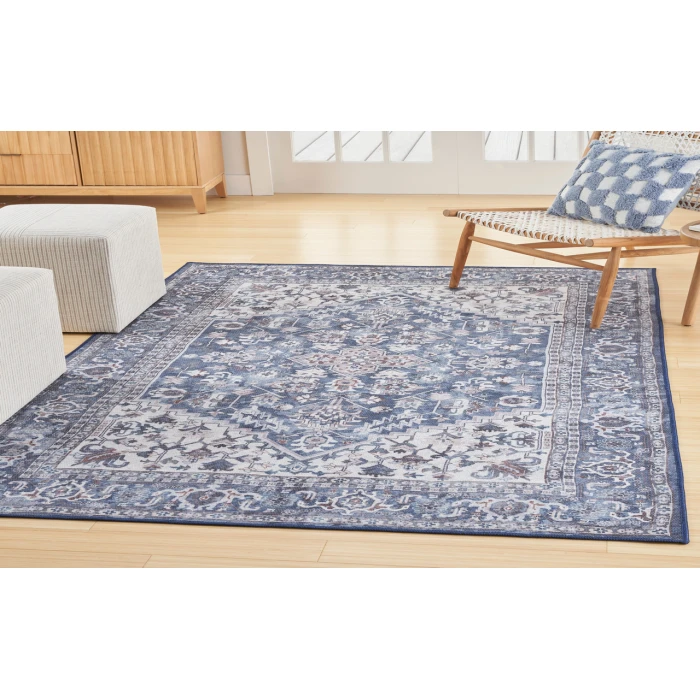 Nicole Curtis Machine Washable Series 1 Navy Ivory SR104 6 ft. X 9 ft. Rectangle Rug