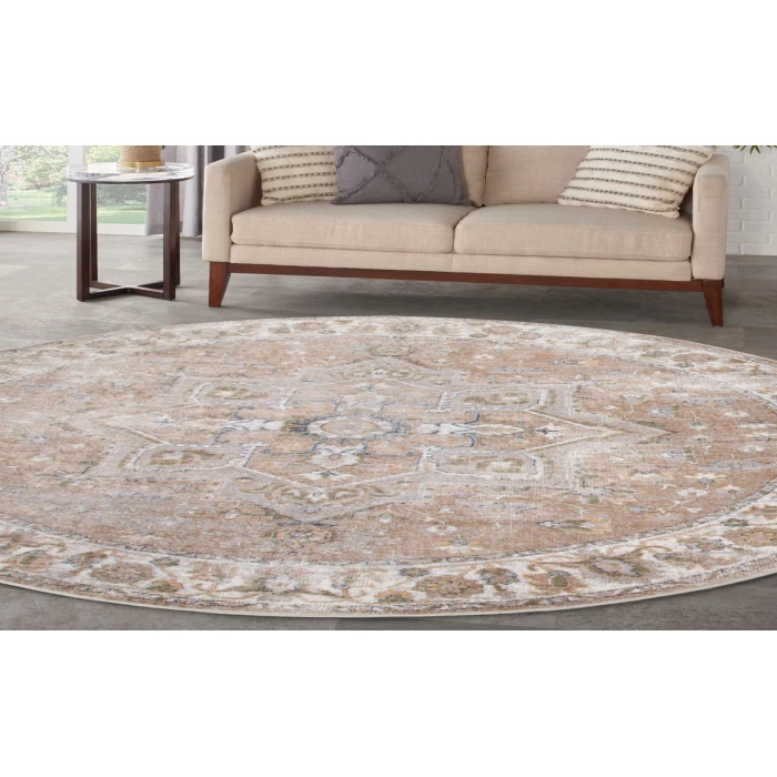 Nourison Astra Machine Washable Beige ASW12 5 ft. 3 in. Round Rug